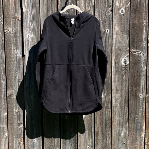 Danskin Now hooded long black jacket size 8/10 medium - Picture 1 of 16